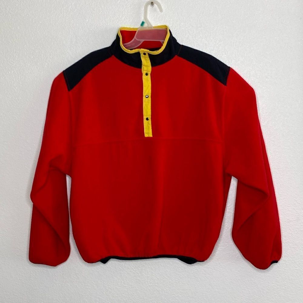 Marlboro Men’s Red Fleece Snap Button Turtleneck Vintage Sweatshirt Size L
